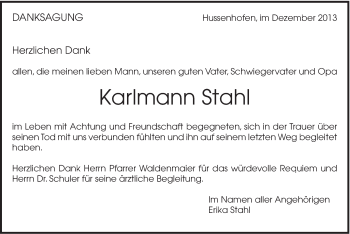 Traueranzeige von Karlmann Stahl von Gmünder Tagespost
