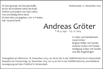 Traueranzeige von Andreas Gröter von 020