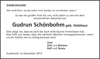 Traueranzeige von Gudrun Schönbohm von Schwäbische Post