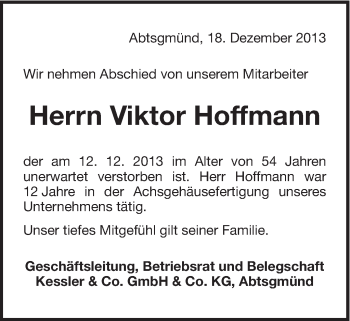 Traueranzeige von Viktor Hoffmann von Schwäbische Post