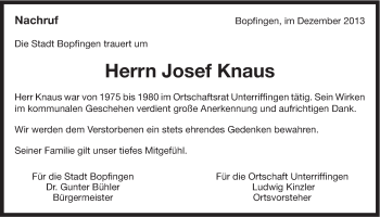 Traueranzeige von Josef Knaus von 082