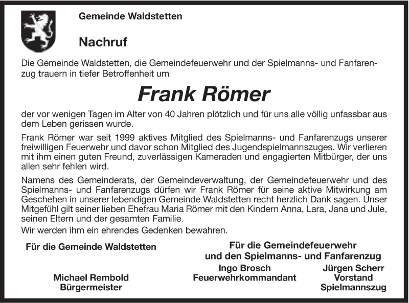  Traueranzeige für Frank Römer vom 18.12.2013 aus Gmünder Tagespost