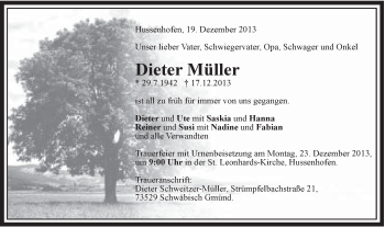 Traueranzeige von Dieter Müller von Gmünder Tagespost