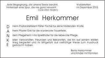 Traueranzeige von Emil Herkommer von Gmünder Tagespost