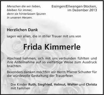 Traueranzeige von Frida Kimmerle von Schwäbische Post