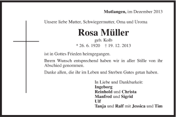Traueranzeige von Rosa Müller von Gmünder Tagespost