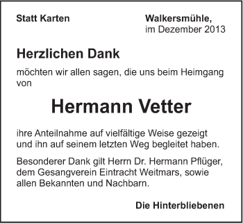 Traueranzeige von Hermann Vetter von Gmünder Tagespost