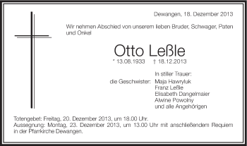 Traueranzeige von Otto Leßle von Schwäbische Post