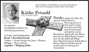 Traueranzeige von Käthe Petzold von Gmünder Tagespost
