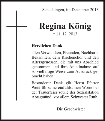 Traueranzeige von Regina König von Gmünder Tagespost