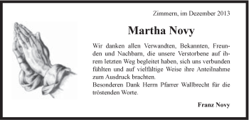 Traueranzeige von Martha Novy von Gmünder Tagespost