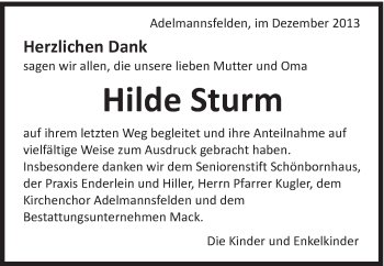 Traueranzeige von Hilde Sturm von Schwäbische Post
