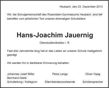 Traueranzeige von Hans-Joachim Jauernig von Gmünder Tagespost