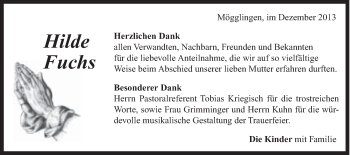 Traueranzeige von Hilde Fuchs von Gmünder Tagespost