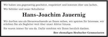 Traueranzeige von Hans-Joachim Jauernig von Gmünder Tagespost