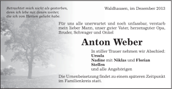 Traueranzeige von Anton Weber von Schwäbische Post