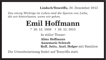Traueranzeige von Emil Hoffmann von Gmünder Tagespost