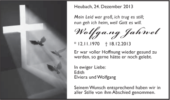 Traueranzeige von Wolfgang Jahnel von Gmünder Tagespost