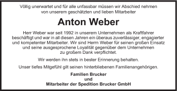 Traueranzeige von Anton Weber von Schwäbische Post