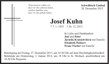 Traueranzeige von Josef Kuhn von Gmünder Tagespost