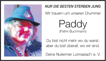 Traueranzeige von Patrik Buchmann von Schwäbische Post
