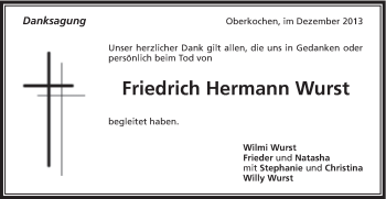 Traueranzeige von Friedrich Hermann Wurst von Schwäbische Post