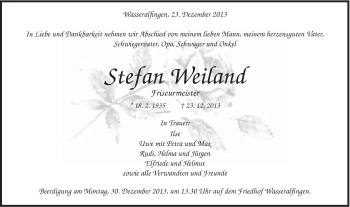 Traueranzeige von Stefan Weiland von Schwäbische Post