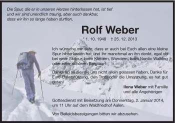 Traueranzeige von Rolf Weger von Schwäbische Post