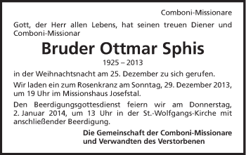 Traueranzeige von Ottmar Sphis von Schwäbische Post