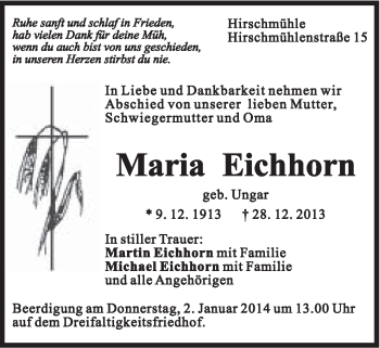 Traueranzeige von Maria Eichhorn von Gmünder Tagespost