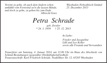 Traueranzeige von Petra Schrade von Gmünder Tagespost