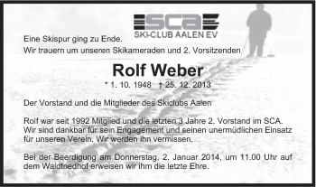 Traueranzeige von Rolf Weber von Schwäbische Post