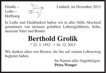Traueranzeige von Berthold Grolik von Gmünder Tagespost