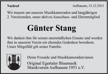 Traueranzeige von Günter Stang von Schwäbische Post