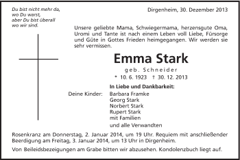 Traueranzeige von Emma Stark von Schwäbische Post
