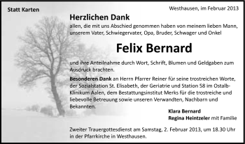 Traueranzeige von Felix Bernard von Schwäbische Post
