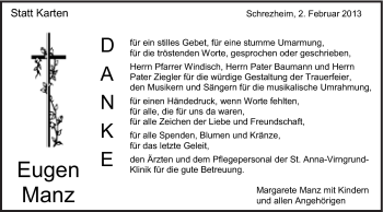Traueranzeige von Eugen Manz von Schwäbische Post