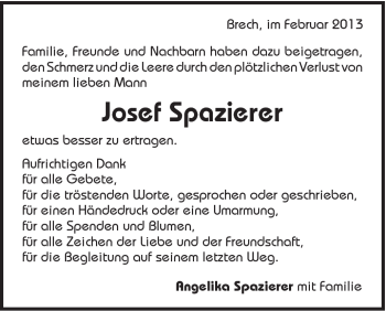 Traueranzeige von Josef Spazierer von Gmünder Tagespost