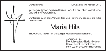 Traueranzeige von Maria Hils von Schwäbische Post