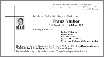 Traueranzeige von Franz Müller von Schwäbische Post