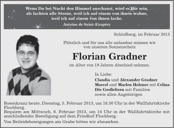 Traueranzeige von Florian Gradner von Schwäbische Post