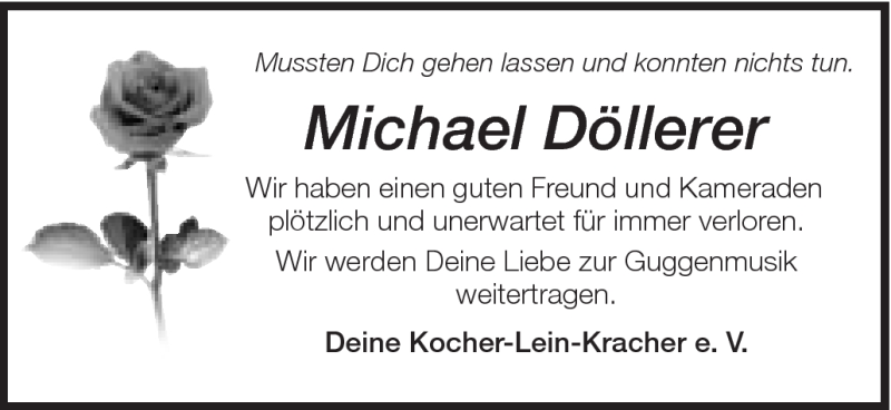  Traueranzeige für Michael Döllerer vom 09.02.2013 aus Schwäbische Post