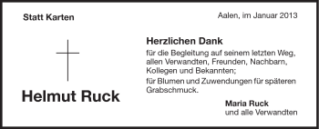 Traueranzeige von Helmut Ruck von Schwäbische Post