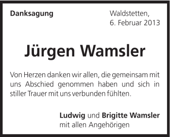 Traueranzeige von Jürgen Wamsler von Gmünder Tagespost
