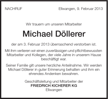 Traueranzeige von Michael Döllerer von Schwäbische Post