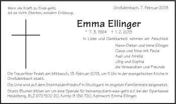 Traueranzeige von Emma Ellinger von Gmünder Tagespost