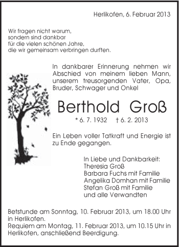 Traueranzeige von Berthold Gross von Gmünder Tagespost