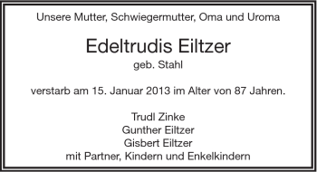 Traueranzeige von Edeltrudis Eiltzer von 082