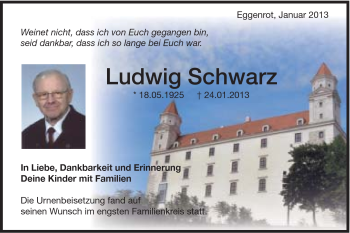 Traueranzeige von Ludwig Schwarz von Schwäbische Post