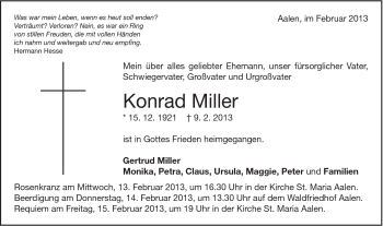 Traueranzeige von Konrad Miller von Schwäbische Post